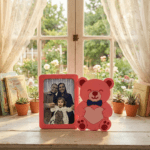 Sevimli Pembe Ayıcık Figürlü Çocuk Odası Fotoğraf Çerçevesi